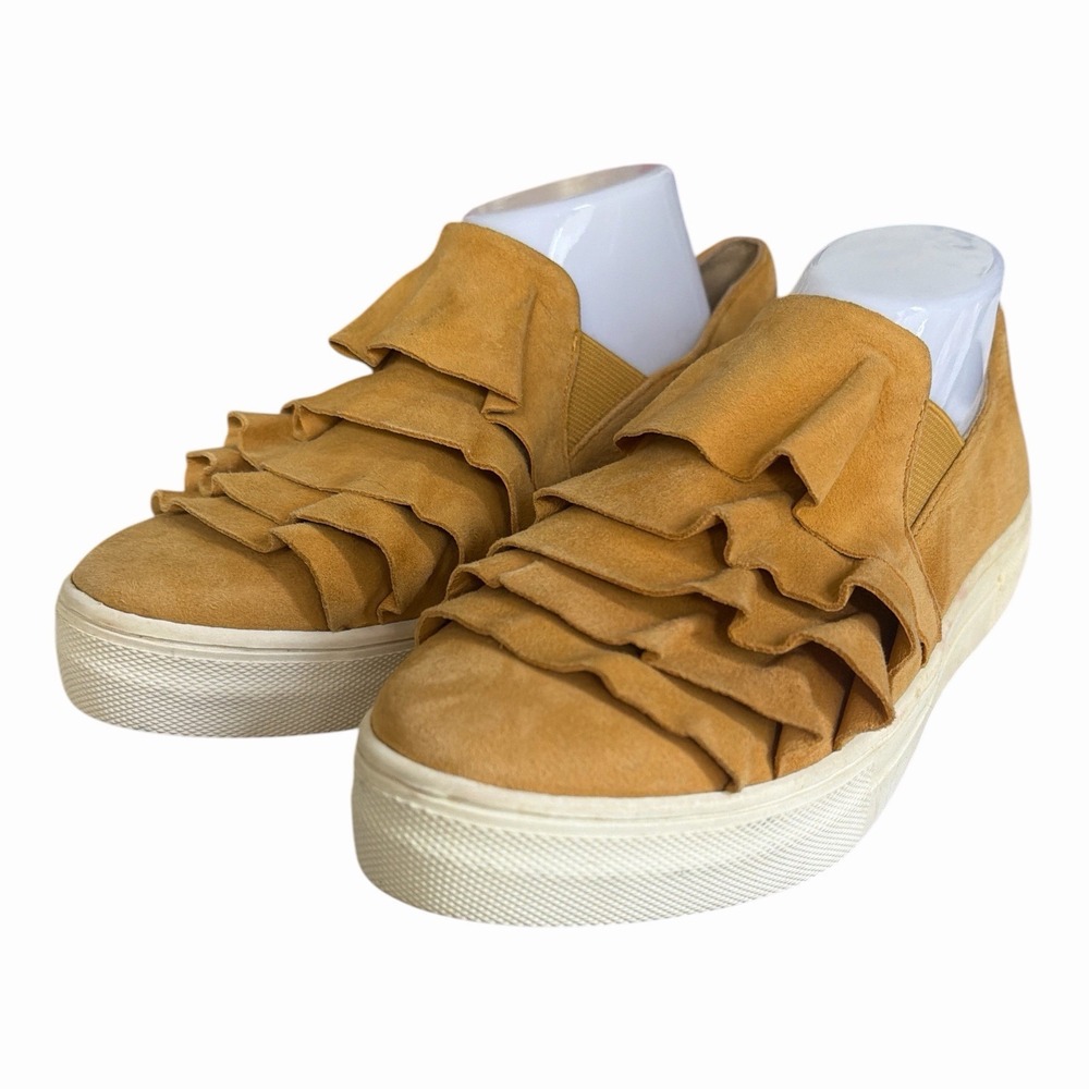 Seychelles Quake Mustard Yellow Suede Ruffle Slip On Platform Sneakers Women's 6